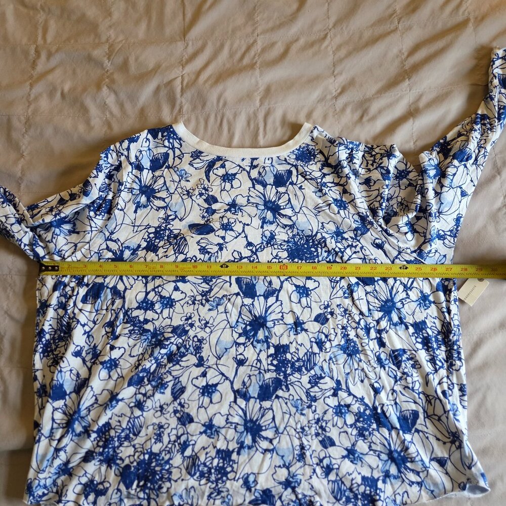 Maeve Sonal Nathwani Anthropologie Cotton Blue Flower Knit Top Plus Size 2X NWT - Picture 6 of 7